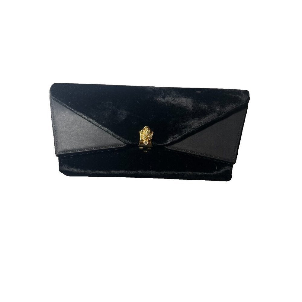 Vintage Britemode Black Velvet Clutch black with comb and mirror